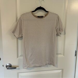 Woolrich woman’s sand tan striped vintage tee in medium 100% cotton